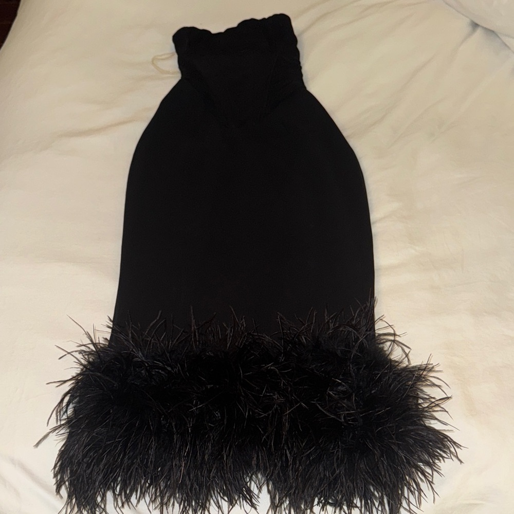 House of CB Black Feather Trim Midi Dress